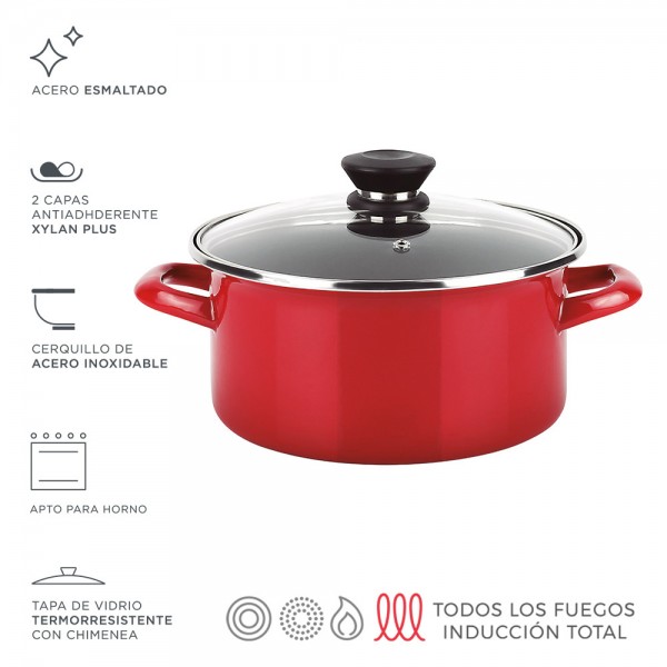 Olla optimax + tapa roja acero aisi 430 ø20 x 10cm