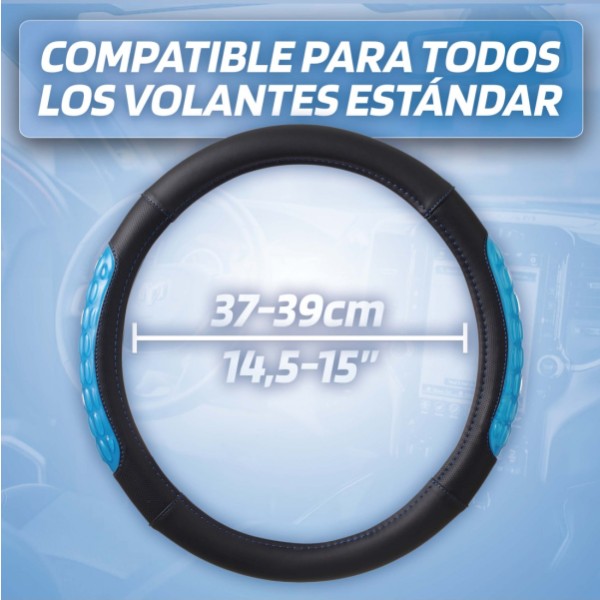 Volante Coche Universal Modelo Blue Gel Color Negro Azul Poli Piel 37-39 cm con Gel Antideslizante Transpirable